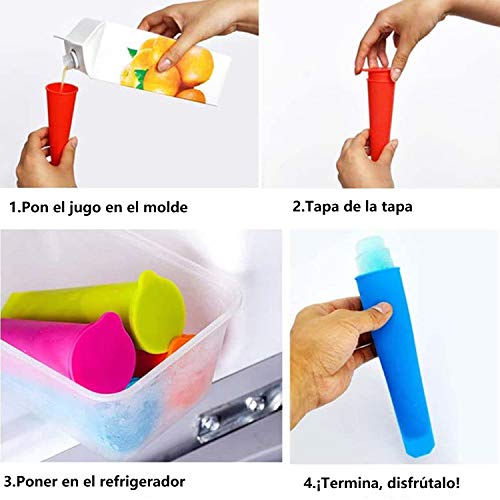 Moldes para Helados de Silicona, Reutilizable Molde para Hacer paletas para Hacer Helados, 11 Pack Juego de Moldes para Polos-6 Moldes de Helado, 4 Moldes para Polos, 1Plegable Embudo, Libres de BPA