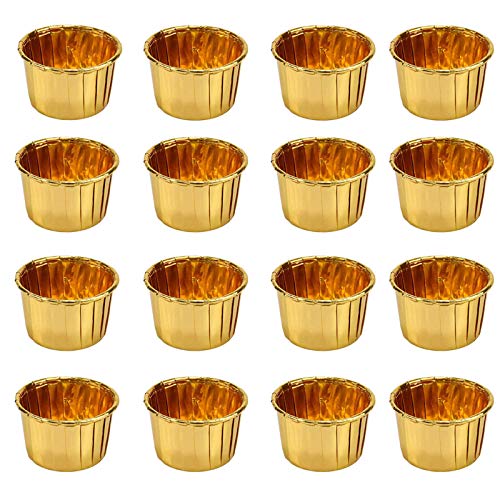 Moldes para Magdalenas, 50 Unidades de Papel Metálico para Hornear, Moldes de Papel de Aluminio para Hornear, Papel Molde Muffin Cases, Papel para Cupcakes,Moldes para Hornear (Dorados)