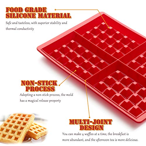 Moldes Waffles - WENTS Molde de Silicona para Waffle Anti Adherente Bandeja para Hornear Waffles Gofres Bandeja Moldes para Hornear Corazón y Rectángulo 4 PCS