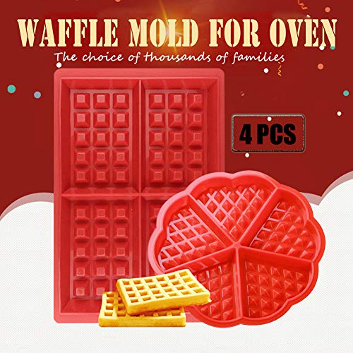 Moldes Waffles - WENTS Molde de Silicona para Waffle Anti Adherente Bandeja para Hornear Waffles Gofres Bandeja Moldes para Hornear Corazón y Rectángulo 4 PCS