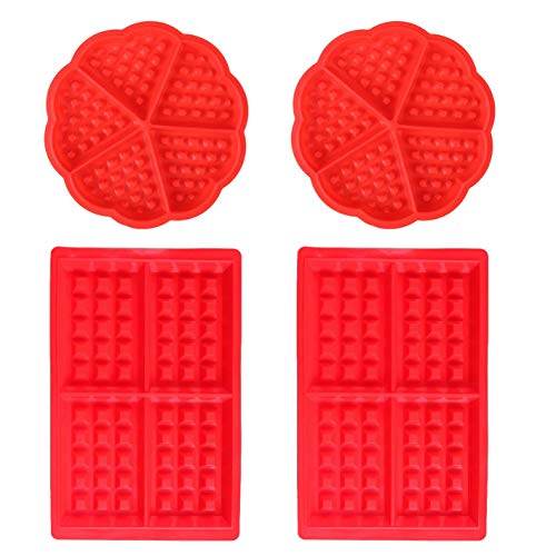 Moldes Waffles - WENTS Molde de Silicona para Waffle Anti Adherente Bandeja para Hornear Waffles Gofres Bandeja Moldes para Hornear Corazón y Rectángulo 4 PCS