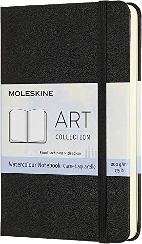 Moleskine - Cuaderno de Acuarela Adecuado para Lápices y Pinturas de Acuarela, Tapa Dura y Cierre Elástico, Color Negro, Tamaño de Bolsillo 9 x 14 cm, 60 Páginas