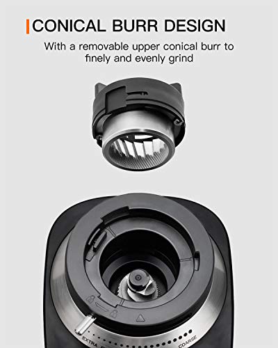 Molinillo de Café de Placas Cónicas, Molinillo de Placas Ajustable de Acero Inoxidable con 19 Ajustes Precisos de Molido, Molinillo Eléctrico de Café para Cafeteras Estándar, Prensa Francesas