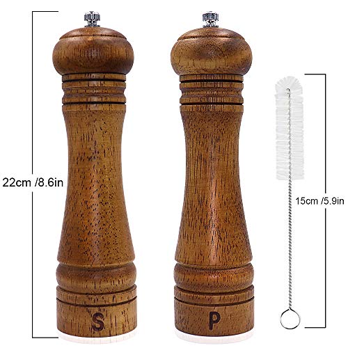 Molinillo de Pimienta, Juego de Molinillos de sal y Pimienta de Madera y Molinillos de Pimienta de Cerámica Ajustable Molinillo de Mano Molinillos de Especias para uso en la cocina del hogar