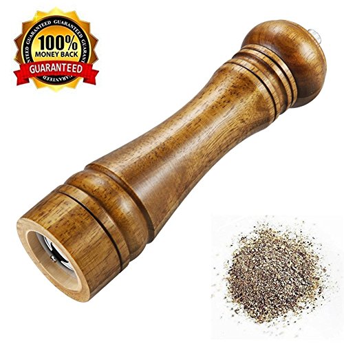 Molinillo de pimienta, molino de sal molino de especias manual de madera con fuerte amoladora de cerámica ajustable, 8 pulgadas