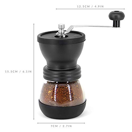 Molinillo manual de café en grano | Molino de cerámica de grosería ajustable | Molino de café de mano | Manivela compacta para el hogar, oficina y viajes | M&W
