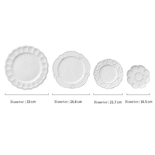 MOMIN Plato de cerámica 4 Piezas de Porcelana de Hueso del vajilla del Restaurante del Filete del hogar Platos Platos de cerámica Aniversario de Regalo (Color : White, Size : One Size)