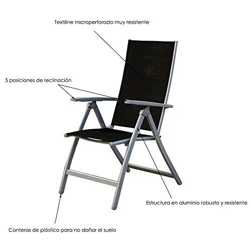 MOMMA HOME Silla de Jardín de 5 Posiciones - Silla de Aluminio Resistente- Modelo Lima - Diseño Moderno - Comodidad Asegurada - Ideal para Jardines y Terrazas - Medidas 42x53x98 cm - Color Negro