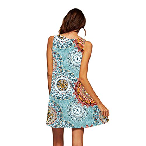 MOMOXI Vestido para Las Mujeres, Mini Vestido Corto Corto de Moda de la Vendimia de la impresión de la Playa del Verano de Las Mujeres de Boho Cuello Redondo Manga Larga Vestido De Las SeñOras