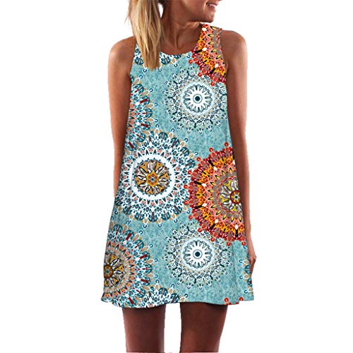 MOMOXI Vestido para Las Mujeres, Mini Vestido Corto Corto de Moda de la Vendimia de la impresión de la Playa del Verano de Las Mujeres de Boho Cuello Redondo Manga Larga Vestido De Las SeñOras