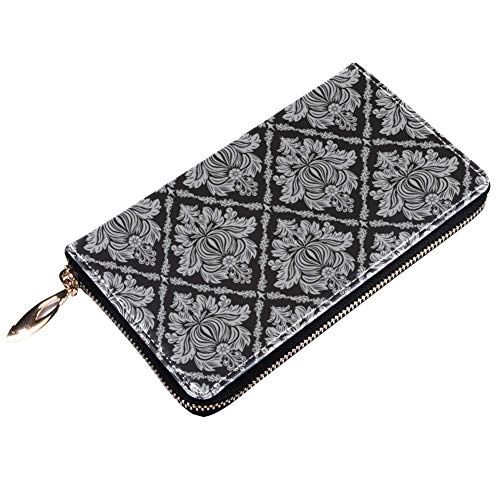 Monedero de piel para mujer, cartera larga, con bloqueo RFID para monedas, tarjetero, diseño floral vintage