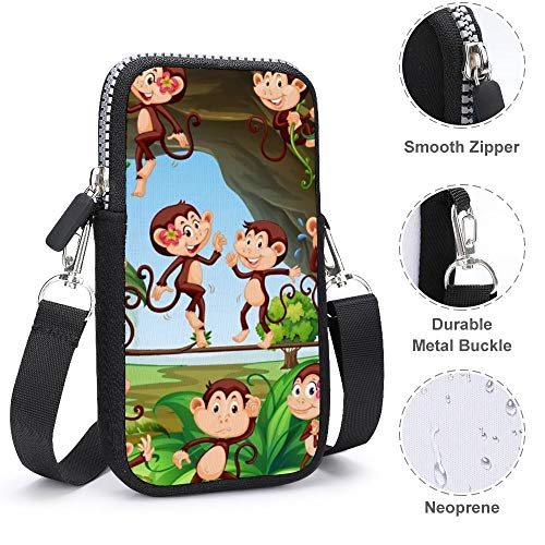 Monedero para teléfono móvil, bolso cruzado con correa para el hombro extraíble, monos en árboles, bolsa impermeable para dinero y muñeca, bolsas de yoga para hombres