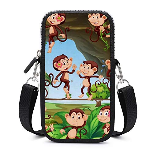 Monedero para teléfono móvil, bolso cruzado con correa para el hombro extraíble, monos en árboles, bolsa impermeable para dinero y muñeca, bolsas de yoga para hombres