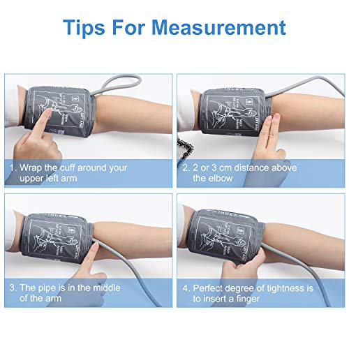 Monitor de Presión Arterial JUMPER en la Parte Superior del Brazo, 2 Usuarios, 2 Módulos de Fuente de Alimentación, 198 Memoria de datos, Gran pantalla LCD, Brazalete Ajustable Grande(Blanco)