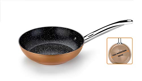 Monix Copper - Set de 3 sartenes efecto cobre, aluminio forjado antiadherente con partículas de titanio, 20-24-28 cm + AmazonBasics Sartén wok antiadherente de inducción de acero inoxidable, 28 cm