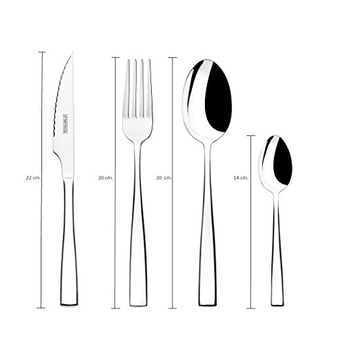 Monix Siena - Set de Cubiertos de 24 Piezas con Cuchillo chuletero, Acero Inoxidable 18/10, diseño contemporaneo + AmazonBasics - Juego de Utensilios de Cocina antiadherentes, 15 Piezas