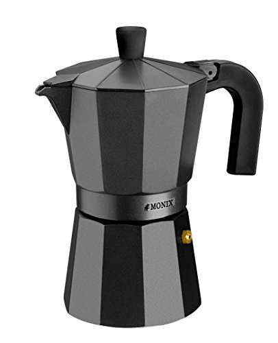 Monix Vitro Noir – Cafetera Italiana de Aluminio, Capacidad 1 Taza, Apta para Todo Tipo de cocinas Salvo inducción