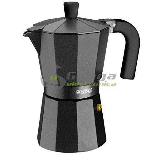 Monix Vitro Noir – Cafetera Italiana de Aluminio, Capacidad 3 Tazas, Apta para Todo Tipo de cocinas Salvo inducción