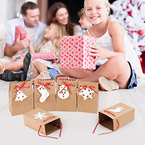 MonQi 30 Pieces Gran Capacidad Bolsas de Papel Navideñas con 30 Etiquetas Navideñas y Cinta Navideña, Caja de Papel de Navidad Fácil de Plegar para Decoraciones Navideñas (4.5 "x 3" x 7 ")