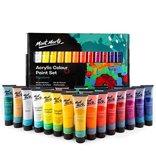 Mont Marte Juego de Pintura Acrílica Premium - 24 piezas (Tubos 36ml) - Ideal para Pintura Acrílica - Colores Brillantes y Luminosos con gran opacidad - Perfecto para Principiantes y Profesionales