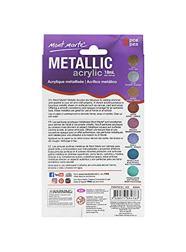 Mont Marte Pintura Acrilica - Metálica - 8 piezas, 18 ml tubos - Ideal para pintura acrílica - Colores brillantes y resistentes a la luz con gran opacidad - Ideal para Principiantes y Artistas