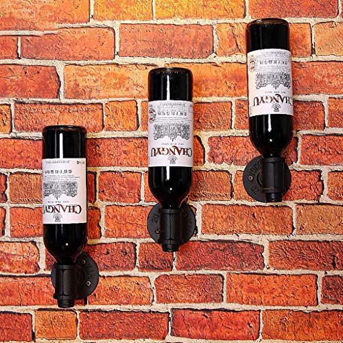 Montado En La Pared Vintage De Hierro Forjado Estante Para Vino Botella Individual De Soporte Para Botellas De Vino Enfriador De Vino Negro Metal Rojo Soporte De Exhibición Para Sala De Estar Decoraci