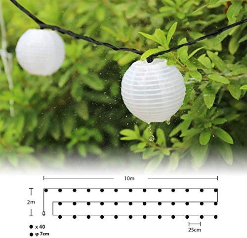 MonTrüe 10m solar LED Guirnaldas de Luces Farolillos, linterna luces de hadas al aire libre, 40er LED luces de hadas jardín linterna decoración iluminación - blanco cálido