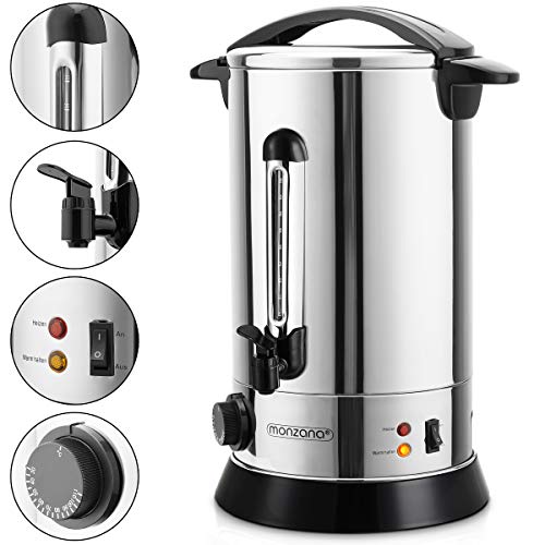 Monzana Hervidor dispensador de 20 litros 1650 W bebidas calientes té vino café acero inoxidable tapa extraíble eventos