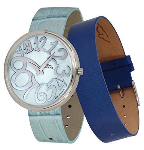 Moog Paris Ronde Art-Deco Reloj para Mujer con Esfera Nácar Azul, Correa Azul de Piel Genuina - M41672-F11