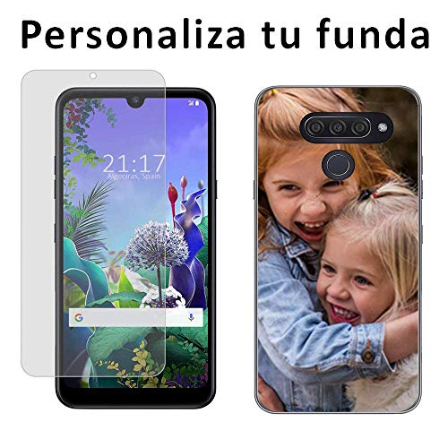 Mookase Funda Carcasa Gel + Cristal Personalizada para LG Q60 con tu Foto, Dibujo o Texto