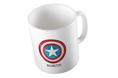 Mookase Taza Blanca Cerámica Emblema Superhéroe Personalizada con tu Texto