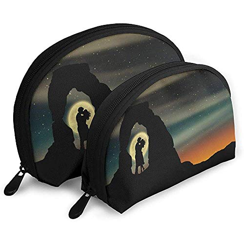 Moon Lovers Dusk Bolsas románticas portátiles Bolsa de Maquillaje Bolsa de Aseo, Bolsas de Viaje portátiles multifunción Pequeña Bolsa de Embrague de Maquillaje con Cremallera