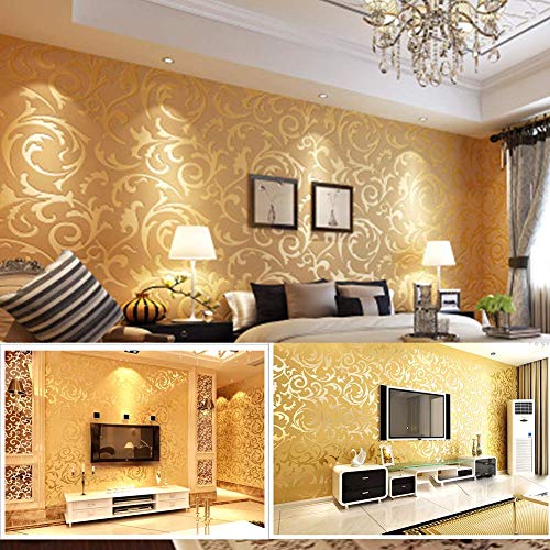 MOOUK 3D Victoriano Adamascado Relieve Rollo de Papel Pintado Decoración Hogar Cuarto de Estar Pared Dormitorio Revestimientos Floral Papel de Pared - Plateado, Tamaño Libre