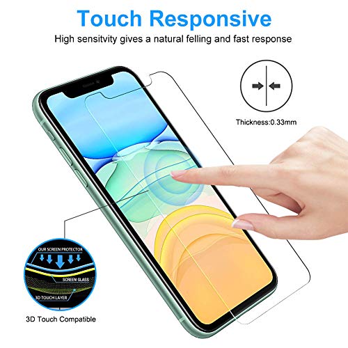 mopalwin Protector Pantalla iPhone 11, Vidrio Templado para iPhone XR [Alta Definicion][Anti-arañazos] [9H Dureza] [Marco Instalación Fácil] Cristal Templado iPhone 11(6.1'') - [3 Piezas]