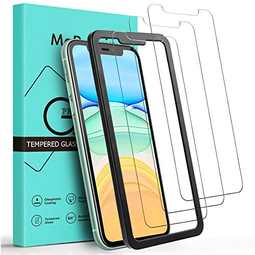 mopalwin Protector Pantalla iPhone 11, Vidrio Templado para iPhone XR [Alta Definicion][Anti-arañazos] [9H Dureza] [Marco Instalación Fácil] Cristal Templado iPhone 11(6.1'') - [3 Piezas]