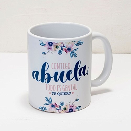 Mopec Taza Contigo Abuela, Porcelana, Blanco, 8.1x8.1x9.5 cm