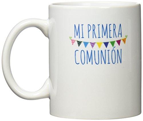 Mopec Taza Primera Comunión de cerámica para niño en Caja de Regalo, Pack de 1 Unidad, Porcelana, Azul, 8.10x8.10x9.50 cm