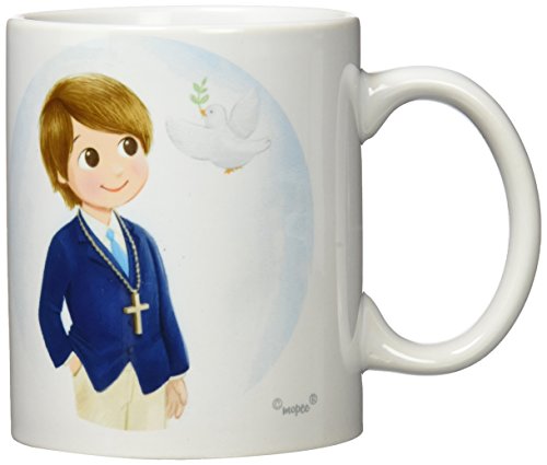 Mopec Taza Primera Comunión de cerámica para niño en Caja de Regalo, Pack de 1 Unidad, Porcelana, Azul, 8.10x8.10x9.50 cm