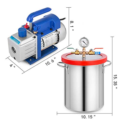 Mophorn 3 Galones Kit de Cámara con Indicador de Acondicionamiento de Desgasificación de la Bomba de Vacío 3CFM