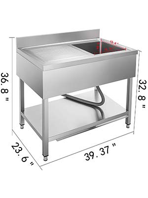 Moracle Fregadero de Cocina de Acero Inoxidable 1 CompartimentosFregadero de Acero Inoxidable Casa de Campo Cafetería Hospital con Panel 100 x 60 x 83,5 cm (Panel Izquierdo)