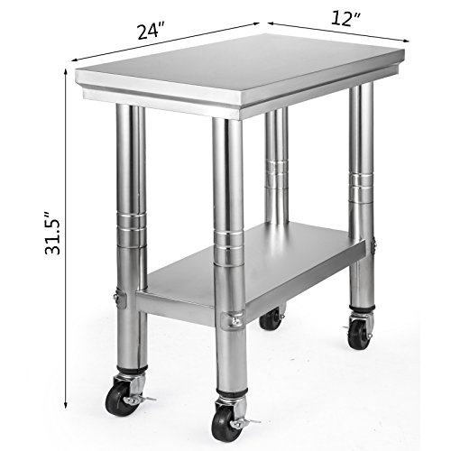 Moracle Mesa de Trabajo de Cocina Profesional Mesa de Trabajo de Cocina de Acero Inoxidable con Ruedas (61 X 30 CM)