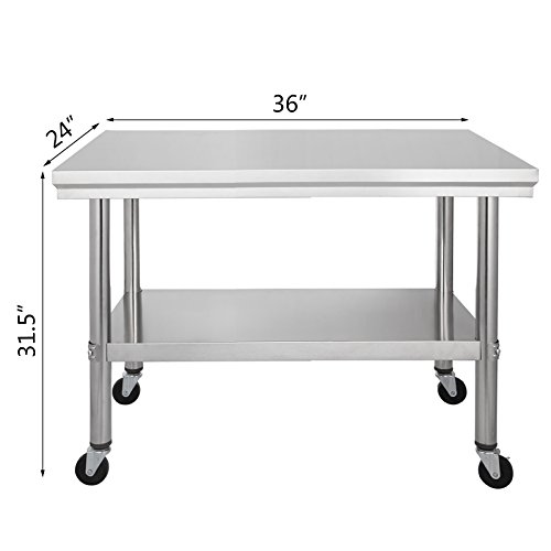 Moracle Mesa de Trabajo de Cocina Profesional Mesa de Trabajo de Cocina de Acero Inoxidable con Ruedas (91x61cm)