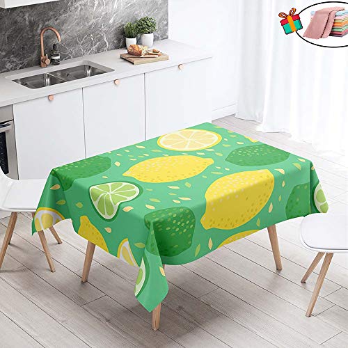 Morbuy Manteles de Mesa Rectangular de Tela,Impermeable Antimanchas 3D Impresión Cuadrada Mantel Prueba de Polvo Lavable para Cocina Salón Jardín Fiesta Comedor (Verde Limón,140x260cm)