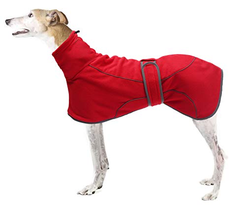 Morezi Galgos abrigos con barra reflectante, ropa cálida para perro forro polar de poliéster suave, banda ajustable – chaqueta de invierno para perros para galgos, lurchers y Whippets – rojo – XXLarge