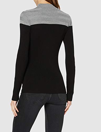 Morgan Pull Col roulé Bicolore MICO Pullover Sweater, Gris (Gris Chiné/Noir), Large (Talla del Fabricante: TL) Women's