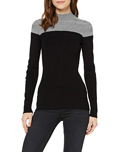 Morgan Pull Col roulé Bicolore MICO Pullover Sweater, Gris (Gris Chiné/Noir), Large (Talla del Fabricante: TL) Women's