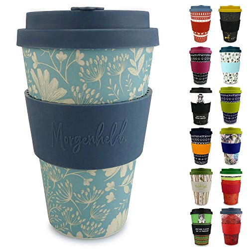 Morgenheld Vaso de bambu moderno | vaso para llevar | vaso para café con tapa de silicona de diseño moderno | capacidad total 400 ml