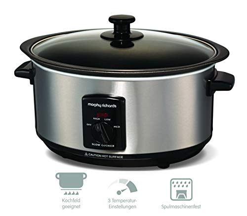 Morphy Richards 48701 163W 3.5L Acero pulido olla de - Cocción lenta (163 W, Giratorio, Acero pulido, Vidrio)