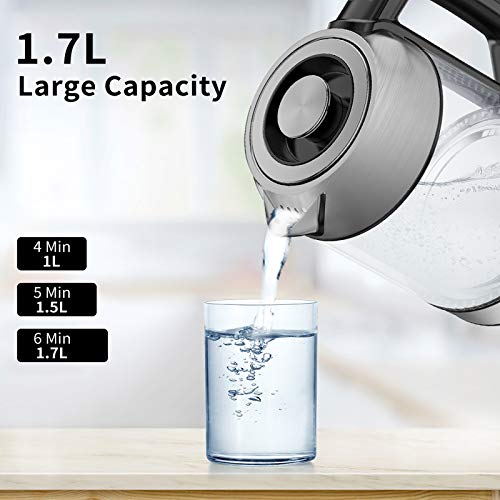 morpilot Hervidor de Agua Eléctrico 1.7L Hervidor Agua de Vidrio y Acero Inoxidable con Temperatura Regulable, Iluminación Led, Función de Mantener Caliente, 2200W, Libre de BPA