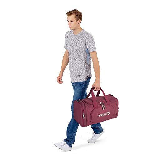 MOSISO Bolsas de Gimnasio Tejido de Poliéster Plegable de Viaje Durante la Noche Duffels Ligero Deportivo Deportes Camping Hombro Bolso para Hombres y Mujeres, Vino Rojo